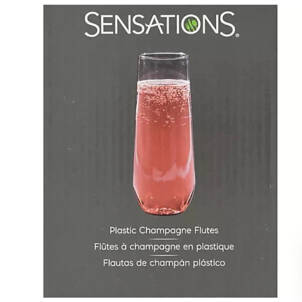 Sensations Champagne Flutes Plastic 4 Count 9 Ounce Clear Stemless Disposable